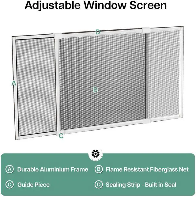 Alt view image 3 of 6 - Expandable Window Screen, 15" H x 21.6" - 40" W, 2 Pack | Horizontal Adjustable Window Screens, Replacement Window Screens for House Windows