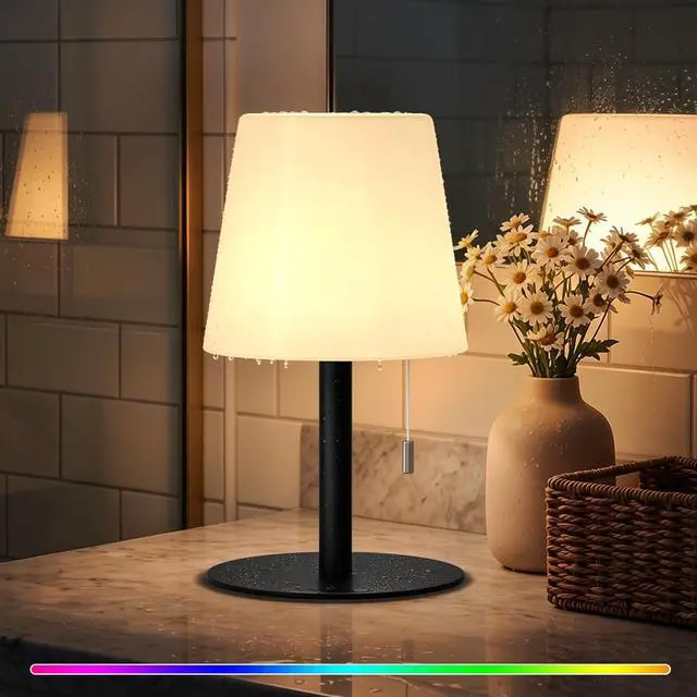 Main image of Shower Lamp Rechargeable Cordless Light Waterproof for Bathroom Spa | Portable Battery Operated Table Lamp RGB Mood Lighting LED Night Light for Patio kitchen Camping (Black)