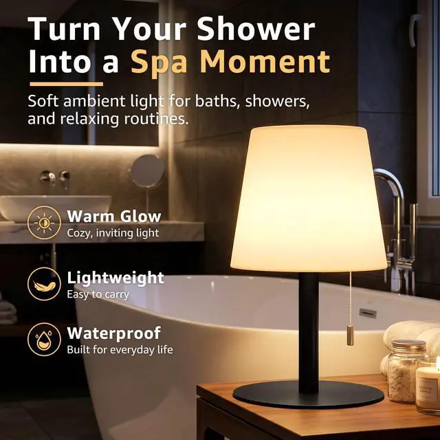 Alt view image 2 of 7 - Shower Lamp Rechargeable Cordless Light Waterproof for Bathroom Spa | Portable Battery Operated Table Lamp RGB Mood Lighting LED Night Light for Patio kitchen Camping (Black)
