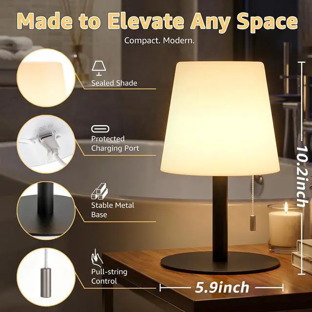 Alt view image 6 of 7 - Shower Lamp Rechargeable Cordless Light Waterproof for Bathroom Spa | Portable Battery Operated Table Lamp RGB Mood Lighting LED Night Light for Patio kitchen Camping (Black)