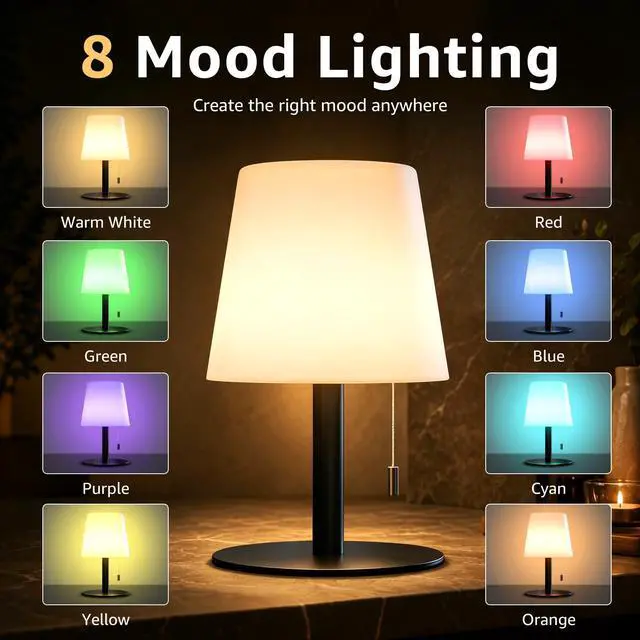 Alt view image 3 of 7 - Shower Lamp Rechargeable Cordless Light Waterproof for Bathroom Spa | Portable Battery Operated Table Lamp RGB Mood Lighting LED Night Light for Patio kitchen Camping (Black)