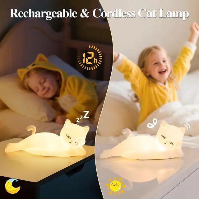 Alt view image 7 of 7 - Lying Flat Cat Lamp Funny Gifts, 16 Colors+5 Dimming+Silicone Random Stuff, Touch+Remote+Recharge Night Light, Unique Cool Lamp,Cute Weird Stuff, Squishy Cat White Elephant Gifts for Adults/Teens/Kids