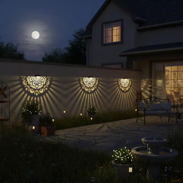 Alt view image 2 of 7 - 6 Pack Solar Fence Lights Outdoor Wall Lights Black Plastic Solar Powered Deck Step Stair Lights Mandala Theme Waterproof Fence Solar Light for Garden Post Patio Backyard Yard Decor