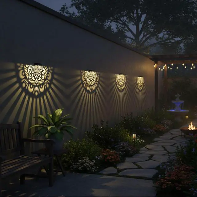 Alt view image 5 of 7 - 6 Pack Solar Fence Lights Outdoor Wall Lights Black Plastic Solar Powered Deck Step Stair Lights Mandala Theme Waterproof Fence Solar Light for Garden Post Patio Backyard Yard Decor