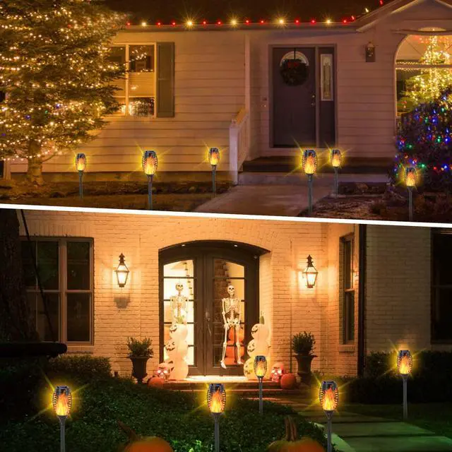 Alt view image 2 of 7 - 12 Pack Solar Torch Light with Flickering Flame, 12 LEDs Solar Lights Outdoor, IP65 Waterproof Torches for Outside Landscape Decoration Outdoor Lights for Garden Yard Patio