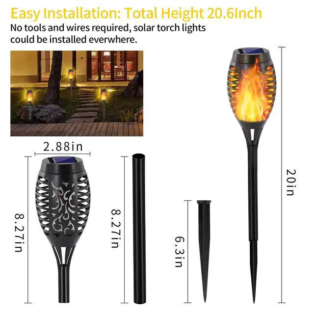 Alt view image 3 of 7 - 12 Pack Solar Torch Light with Flickering Flame, 12 LEDs Solar Lights Outdoor, IP65 Waterproof Torches for Outside Landscape Decoration Outdoor Lights for Garden Yard Patio