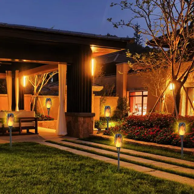 Alt view image 6 of 7 - 12 Pack Solar Torch Light with Flickering Flame, 12 LEDs Solar Lights Outdoor, IP65 Waterproof Torches for Outside Landscape Decoration Outdoor Lights for Garden Yard Patio