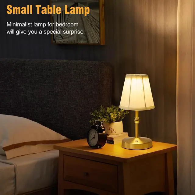 Alt view image 2 of 7 - 5w Led Cordless Mini Lamps,3000 mah Battery Operated Lamp,3 Color Temperature Dimmable Table Lamp,Gold Rechargeable Table Lamp Fabric,Aesthetic Small kitchen Lamp for Counter,Restaurant,Bar,H9.8"