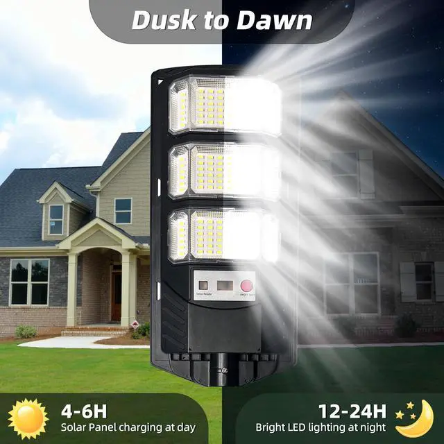 Alt view image 2 of 6 - Solar Street Lights Outdoor 2 Pack, 6500K Solar Lights Outdoor Waterproof with Motion Sensor, Lamparas Luces Solares para Exteriores Dusk to Dawn Commercial Lighting for Yard Path