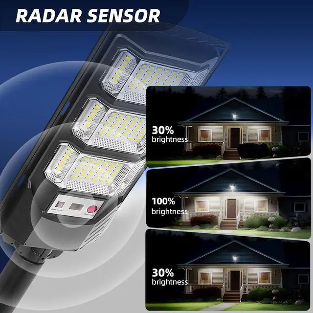 Alt view image 3 of 6 - Solar Street Lights Outdoor 2 Pack, 6500K Solar Lights Outdoor Waterproof with Motion Sensor, Lamparas Luces Solares para Exteriores Dusk to Dawn Commercial Lighting for Yard Path