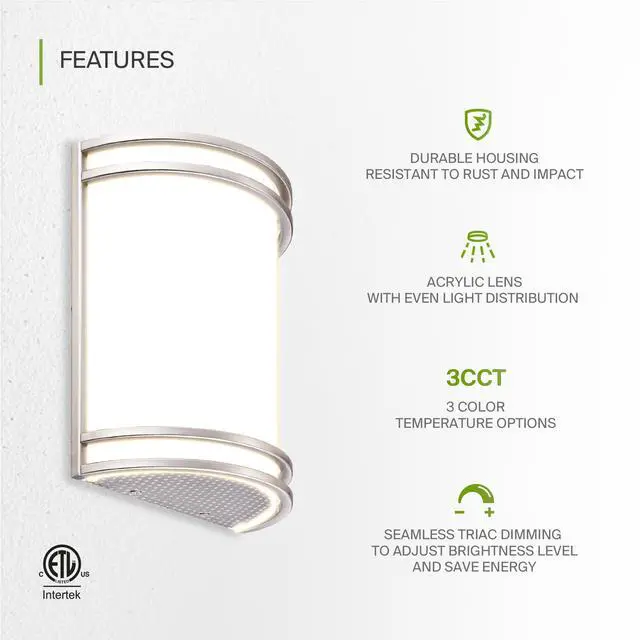 Alt view image 3 of 7 - Indoor LED Wall Sconce Lights - 10 Inch 15W Brushed Nickel Modern LED Wall Sconces Hardwired - ETL Dimmable 3000K 4000K 5000K Adjustable Sconce Light Fixture for Bedroom, Hallway
