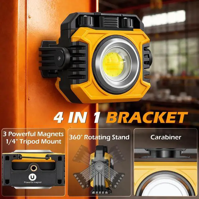Alt view image 6 of 7 - 2-Pack 2400LM Magnetic Rechargeable LED Work Light, Up to 80 Hours | Dual-Sided, Stepless Dimming 2700K-8000K, Magnetic Flashlight with 360° Rotating Stand & Hook, Car Repair, Emergency, Yellow
