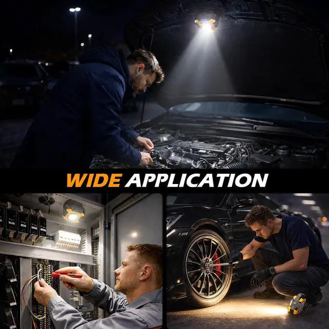 Alt view image 7 of 7 - 2-Pack 2400LM Magnetic Rechargeable LED Work Light, Up to 80 Hours | Dual-Sided, Stepless Dimming 2700K-8000K, Magnetic Flashlight with 360° Rotating Stand & Hook, Car Repair, Emergency, Yellow