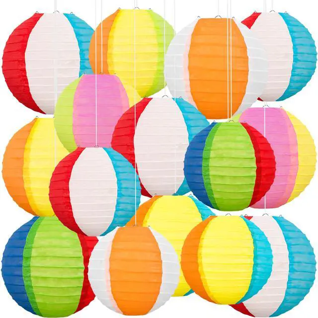 Main image of 15PCS Pool Party Decorations Beach Ball Paper Lanterns - Summer Luau Hawaiian Themed Hanging Decor for Home Birthday Outdoor Indoor