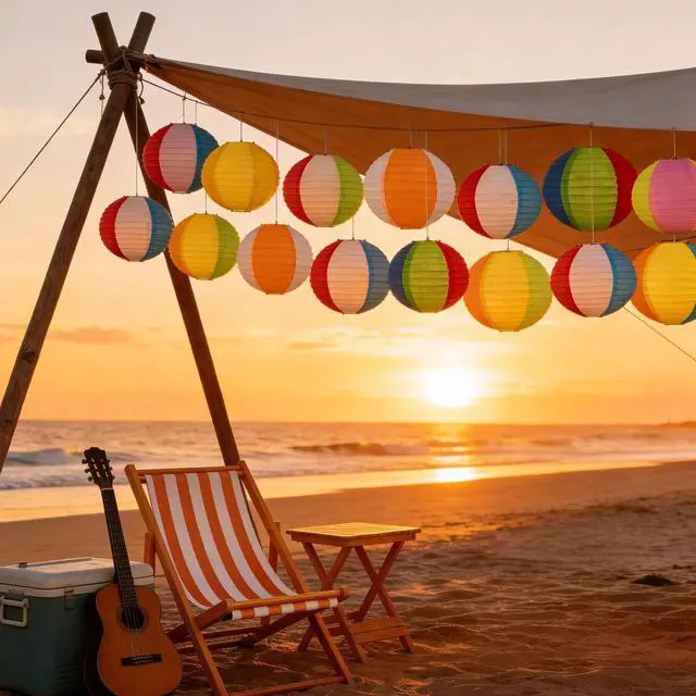 Alt view image 6 of 7 - 15PCS Pool Party Decorations Beach Ball Paper Lanterns - Summer Luau Hawaiian Themed Hanging Decor for Home Birthday Outdoor Indoor