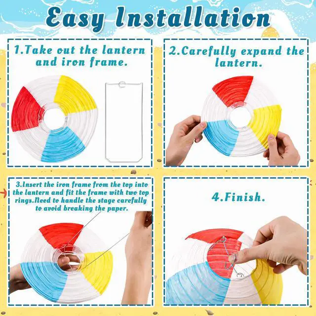 Alt view image 7 of 7 - 15PCS Pool Party Decorations Beach Ball Paper Lanterns - Summer Luau Hawaiian Themed Hanging Decor for Home Birthday Outdoor Indoor