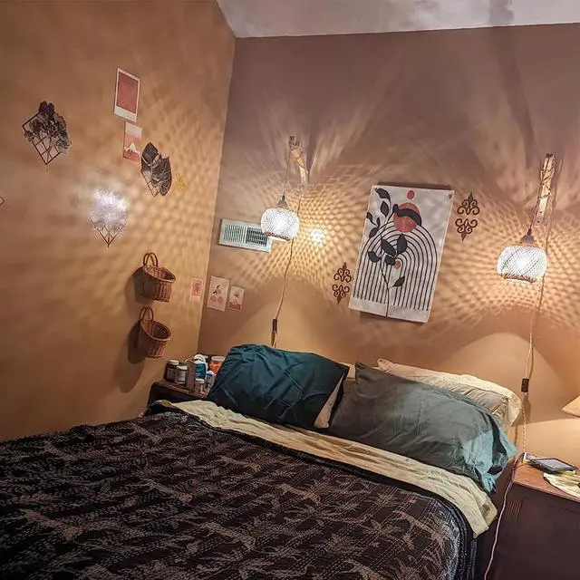 Alt view image 6 of 7 - Frideko Bamboo Lantern Plug in Wall Sconces Wicker Wall Lamp with Plug in Cord Hand Woven Rattan Wall Light Farmhouse Rustic Wall Sconces Boho Sconces Wall Lighting for Living Room Bedroom