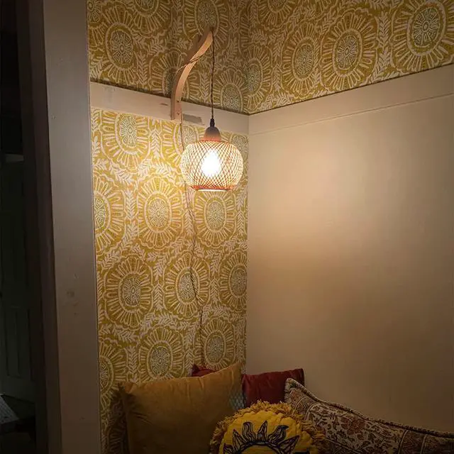 Alt view image 7 of 7 - Frideko Bamboo Lantern Plug in Wall Sconces Wicker Wall Lamp with Plug in Cord Hand Woven Rattan Wall Light Farmhouse Rustic Wall Sconces Boho Sconces Wall Lighting for Living Room Bedroom