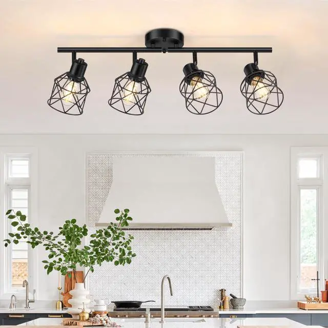 Main image of 4-Lights Semi Flush Mount Ceiling Light, Adjustable Multi-Directional Light Fixtures, Rotatable Farmhouse Light Fixtures Mount with Metal Cage for Dining Room, Living Room