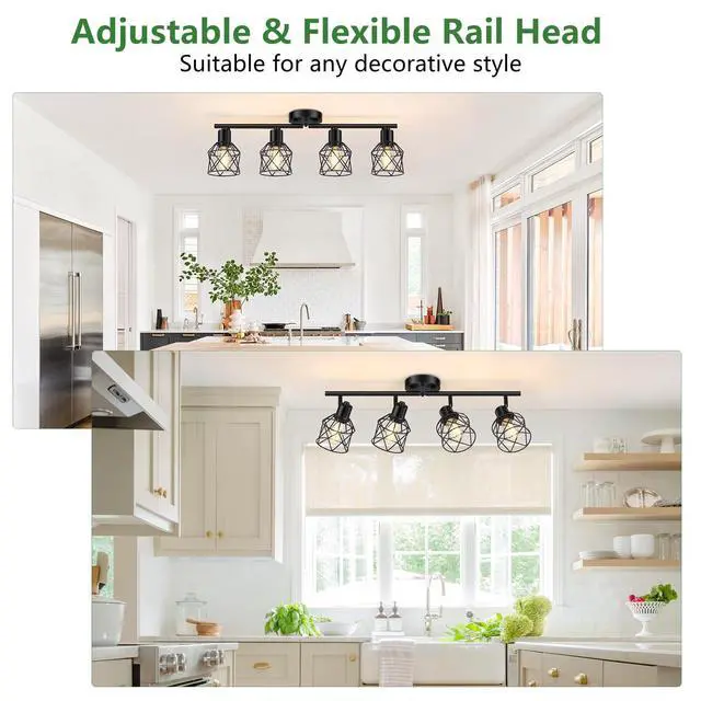 Alt view image 5 of 7 - 4-Lights Semi Flush Mount Ceiling Light, Adjustable Multi-Directional Light Fixtures, Rotatable Farmhouse Light Fixtures Mount with Metal Cage for Dining Room, Living Room