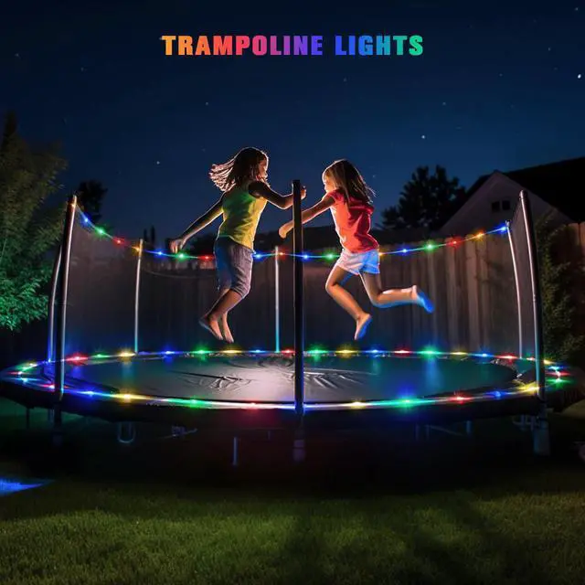 Alt view image 2 of 7 - Trampoline Accessories 66ft 200 LED Trampoline Lights with 8 Modes | IP 65 Waterproof Solar Rope Lights Outdoor, Solar Patio Lights for Fence Garden Yard Backyard Tree Slide (Multicolor)