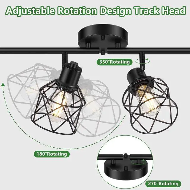 Alt view image 7 of 7 - 4-Lights Semi Flush Mount Ceiling Light, Adjustable Multi-Directional Light Fixtures, Rotatable Farmhouse Light Fixtures Mount with Metal Cage for Dining Room, Living Room