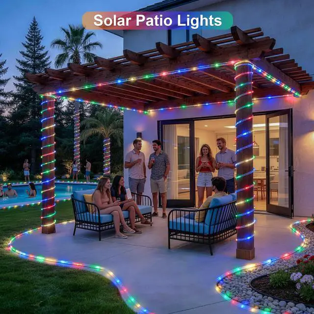 Alt view image 4 of 7 - Trampoline Accessories 66ft 200 LED Trampoline Lights with 8 Modes | IP 65 Waterproof Solar Rope Lights Outdoor, Solar Patio Lights for Fence Garden Yard Backyard Tree Slide (Multicolor)