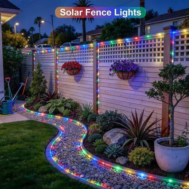 Alt view image 5 of 7 - Trampoline Accessories 66ft 200 LED Trampoline Lights with 8 Modes | IP 65 Waterproof Solar Rope Lights Outdoor, Solar Patio Lights for Fence Garden Yard Backyard Tree Slide (Multicolor)