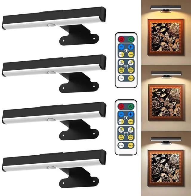 Main image of Wireless Picture Light with Remote,Battery Operated Wall Sconces | 4Pcs Painting Light for Wall Decor,Timer&Dimmable LED Art Display Light Picture Frame Light for Artwork Posters Gallery-Black