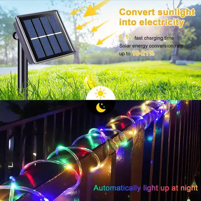 Alt view image 7 of 7 - Trampoline Accessories 66ft 200 LED Trampoline Lights with 8 Modes | IP 65 Waterproof Solar Rope Lights Outdoor, Solar Patio Lights for Fence Garden Yard Backyard Tree Slide (Multicolor)