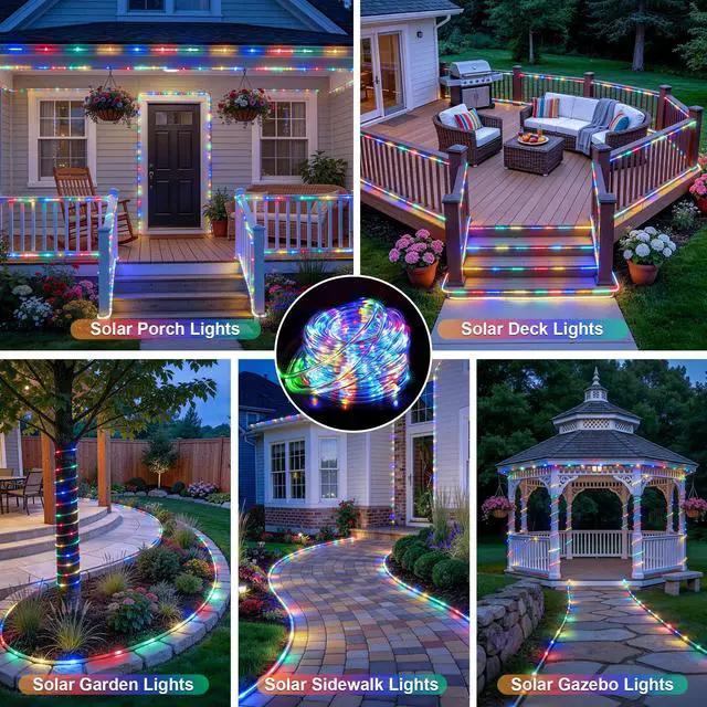 Alt view image 6 of 7 - Trampoline Accessories 66ft 200 LED Trampoline Lights with 8 Modes | IP 65 Waterproof Solar Rope Lights Outdoor, Solar Patio Lights for Fence Garden Yard Backyard Tree Slide (Multicolor)