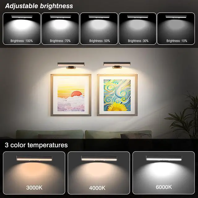 Alt view image 2 of 6 - Wireless Picture Light with Remote,Battery Operated Wall Sconces | 4Pcs Painting Light for Wall Decor,Timer&Dimmable LED Art Display Light Picture Frame Light for Artwork Posters Gallery-Black