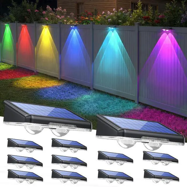 Main image of Solar Fence Lights Outdoor Waterproof 8 Lights Modes 12 Pack (RGB) | Warm White & 6 Colors & RGB,IP66 Waterproof,No Elec. Bill,Dusk-to-Dawn Sensor for Fence/Railing/Step/Patio and Pool Areas