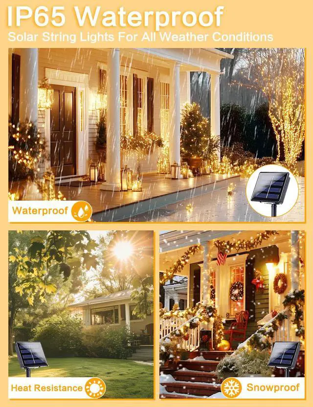 Alt view image 3 of 7 - Solar String Lights Outdoor, 2 Pack 80 FT 200 LED Fairy Lights | Warm White, 8 Modes, Memory, Auto On/Off, IP65 Waterproof Copper Wire Twinkle Light for Garden Tree Patio Fence Wedding Decor