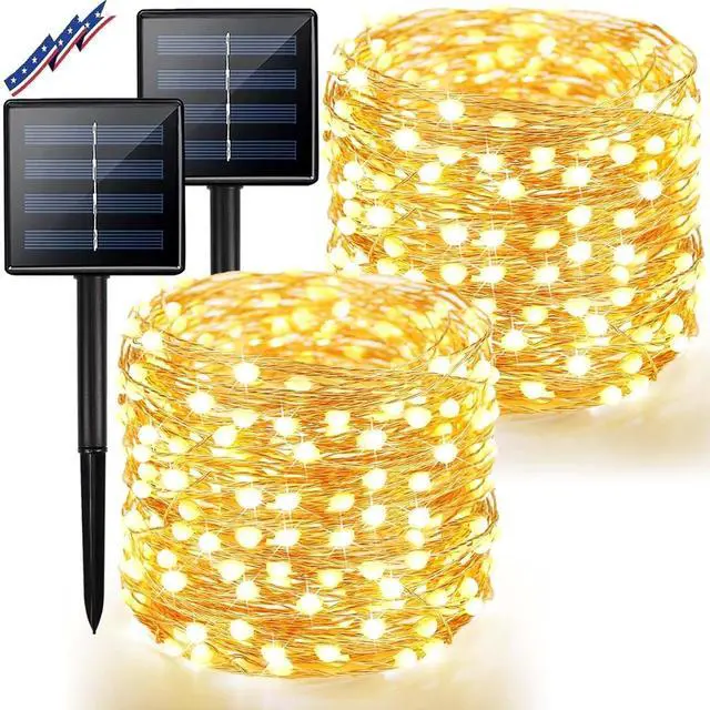 Main image of Solar String Lights Outdoor, 2 Pack 80 FT 200 LED Fairy Lights | Warm White, 8 Modes, Memory, Auto On/Off, IP65 Waterproof Copper Wire Twinkle Light for Garden Tree Patio Fence Wedding Decor