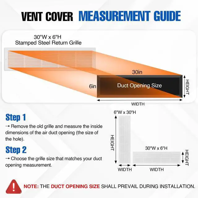 Alt view image 2 of 7 - 30x6 Duct Opening | Steel Return Air Grille | Vent Cover Grill for Sidewall and Ceiling | HVAC Cold Air Intake Grille | White | Outer Dimensions: 31.75"W X 7.75"