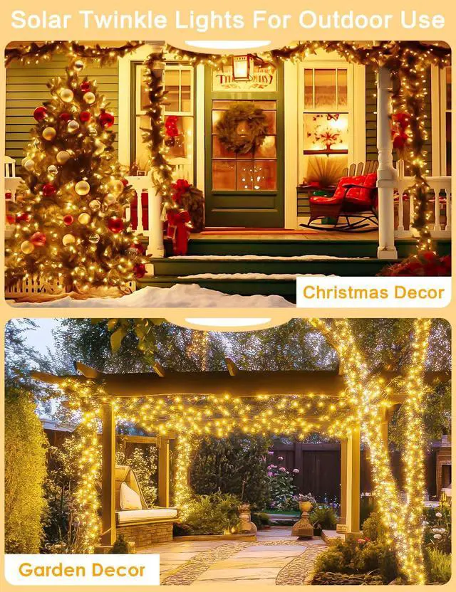 Alt view image 6 of 7 - Solar String Lights Outdoor, 2 Pack 80 FT 200 LED Fairy Lights | Warm White, 8 Modes, Memory, Auto On/Off, IP65 Waterproof Copper Wire Twinkle Light for Garden Tree Patio Fence Wedding Decor