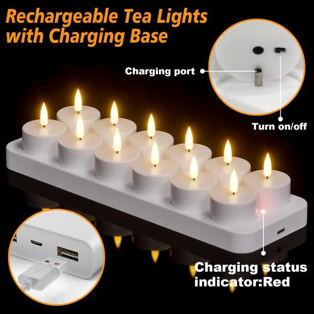 Alt view image 2 of 7 - Rechargeable Tea Lights Candles Remote Timer Charging Base White | Flameless LED Tealight Candles Battery Operated, Christmas Wedding Decor, Electric tea lights,12 Pack, 1.57 x 1.85 in