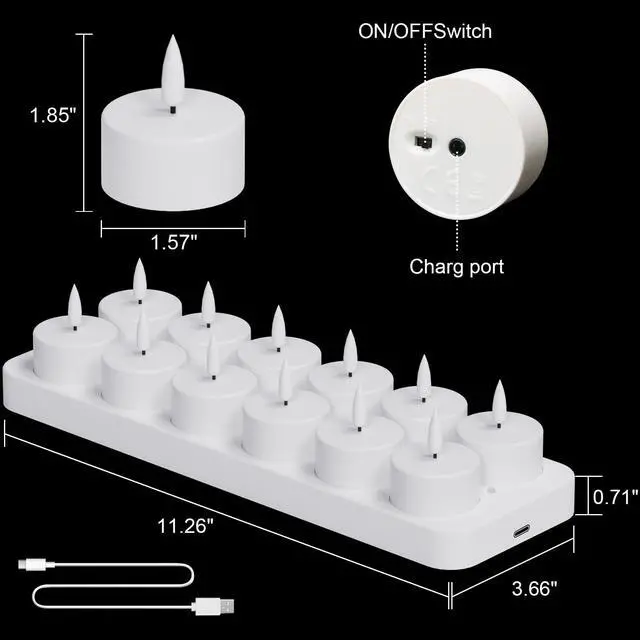 Alt view image 7 of 7 - Rechargeable Tea Lights Candles Remote Timer Charging Base White | Flameless LED Tealight Candles Battery Operated, Christmas Wedding Decor, Electric tea lights,12 Pack, 1.57 x 1.85 in