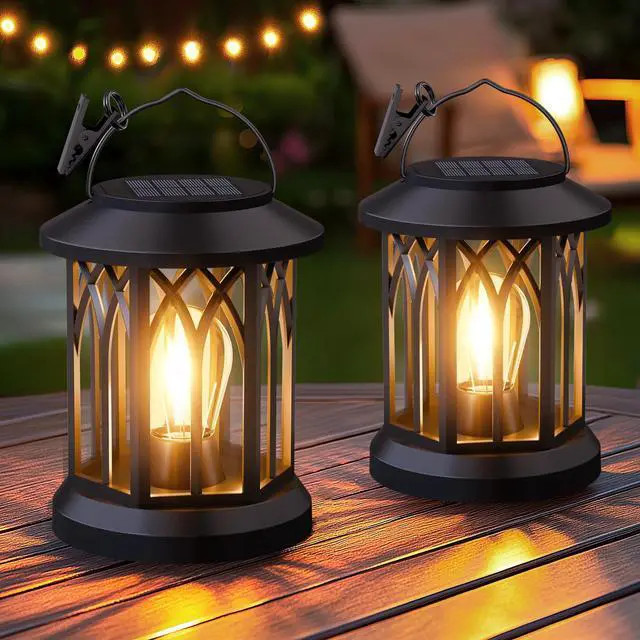 Main image of Hanging Solar Lanterns Outdoor Waterproof - 2 Pack Lanterns Decorative Outdoor Patio Decor with Clip Solar Lantern for Outside - Outdoor Lanterns for Patio Garden Waterproof Gifts for Women Mom Family