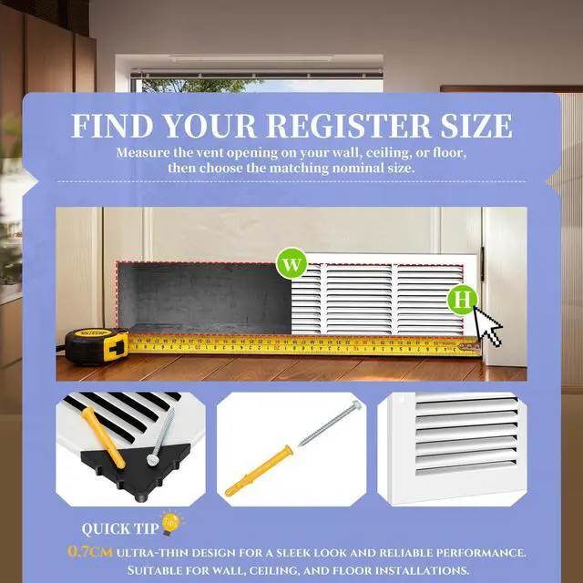 Alt view image 6 of 7 - 30x6 Duct Opening | Steel Return Air Grille | Vent Cover Grill for Sidewall and Ceiling | HVAC Cold Air Intake Grille | White | Outer Dimensions: 31.75"W X 7.75"