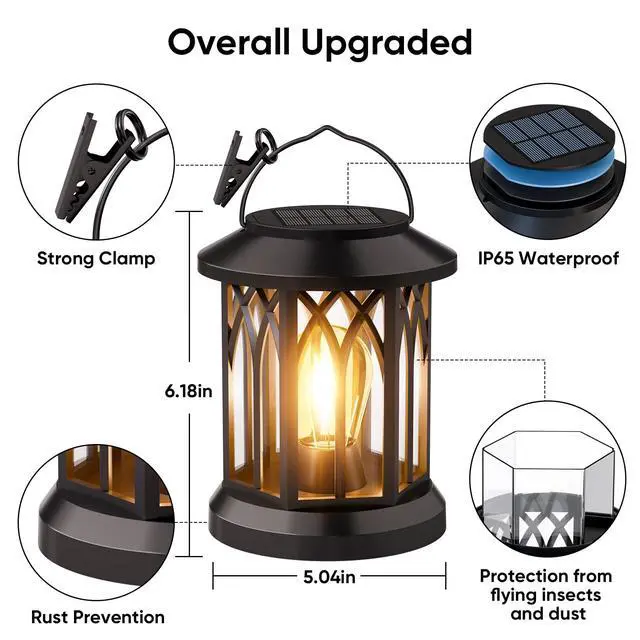 Alt view image 3 of 7 - Hanging Solar Lanterns Outdoor Waterproof - 2 Pack Lanterns Decorative Outdoor Patio Decor with Clip Solar Lantern for Outside - Outdoor Lanterns for Patio Garden Waterproof Gifts for Women Mom Family