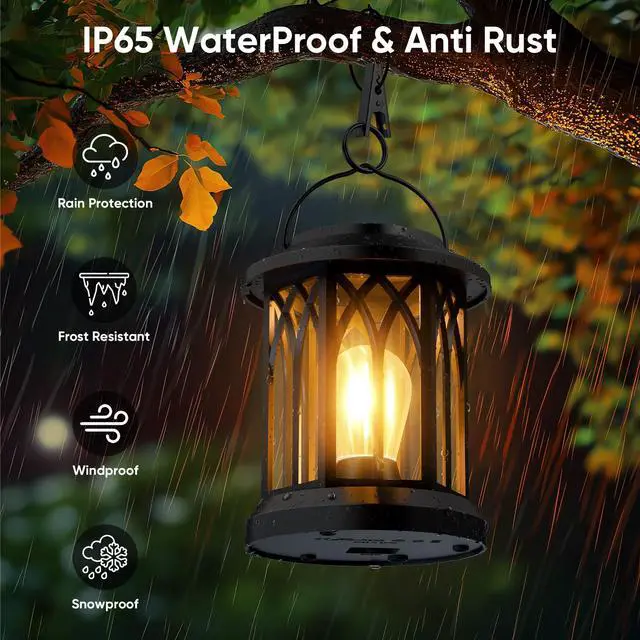 Alt view image 2 of 7 - Hanging Solar Lanterns Outdoor Waterproof - 2 Pack Lanterns Decorative Outdoor Patio Decor with Clip Solar Lantern for Outside - Outdoor Lanterns for Patio Garden Waterproof Gifts for Women Mom Family