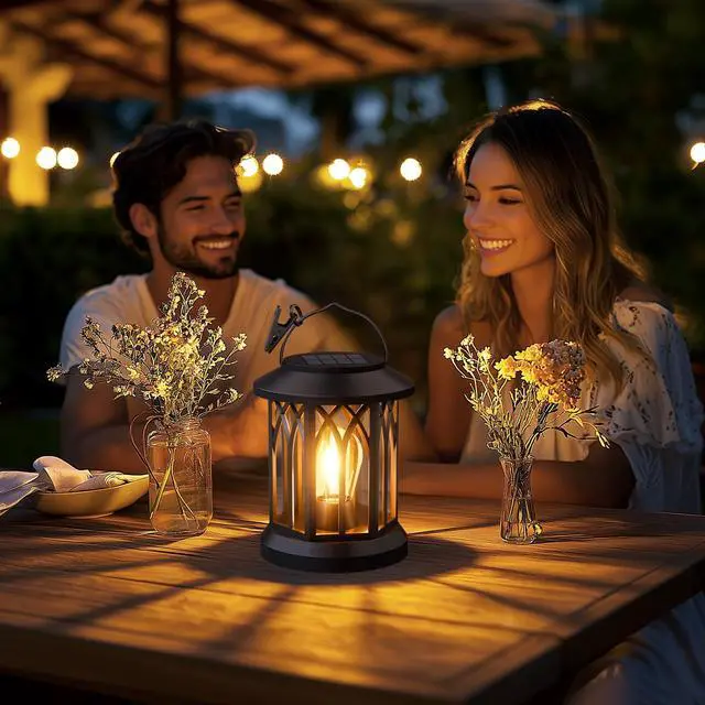Alt view image 4 of 7 - Hanging Solar Lanterns Outdoor Waterproof - 2 Pack Lanterns Decorative Outdoor Patio Decor with Clip Solar Lantern for Outside - Outdoor Lanterns for Patio Garden Waterproof Gifts for Women Mom Family