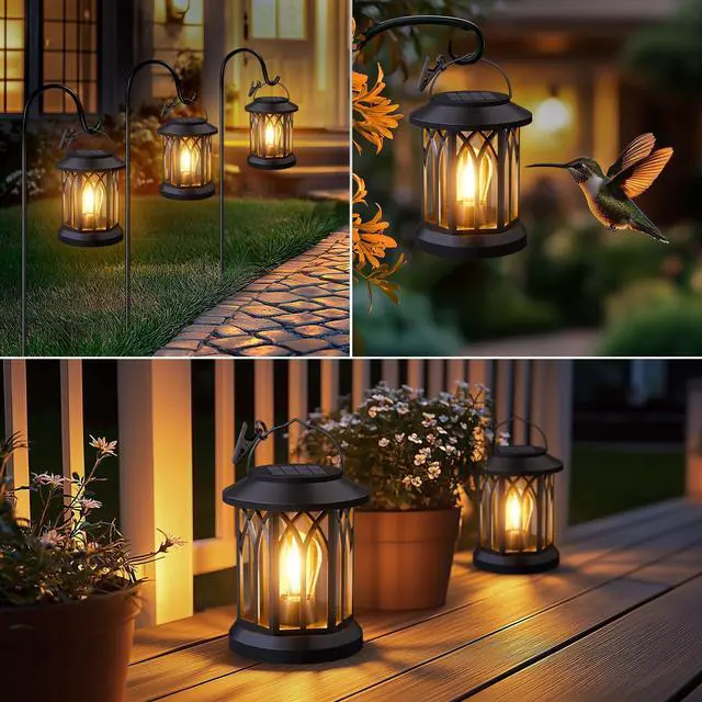 Alt view image 6 of 7 - Hanging Solar Lanterns Outdoor Waterproof - 2 Pack Lanterns Decorative Outdoor Patio Decor with Clip Solar Lantern for Outside - Outdoor Lanterns for Patio Garden Waterproof Gifts for Women Mom Family
