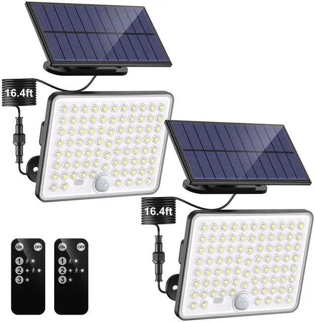 Main image of Solar Lights Outdoor,3 Modes Solar Flood Lights Outdoor with Remote Control,IP65 Waterproof Solar Security Lights, 16ft Cable Solar Motion Lights for Outside Yard Garage Garden Dusk to Dawn