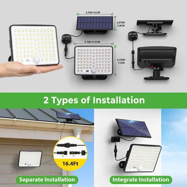 Alt view image 4 of 7 - Solar Lights Outdoor,3 Modes Solar Flood Lights Outdoor with Remote Control,IP65 Waterproof Solar Security Lights, 16ft Cable Solar Motion Lights for Outside Yard Garage Garden Dusk to Dawn