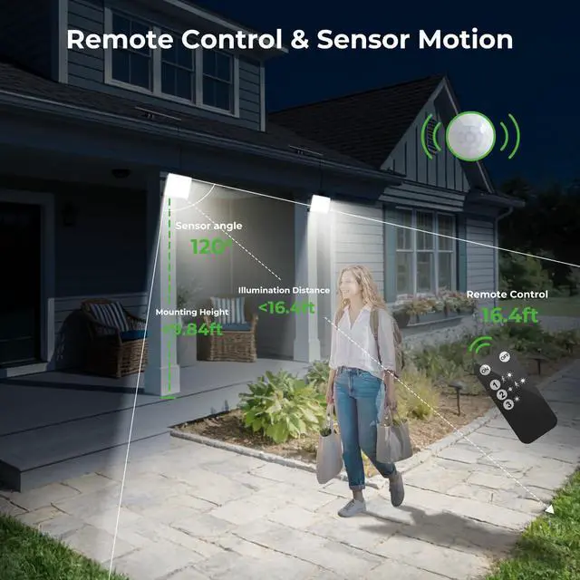 Alt view image 6 of 7 - Solar Lights Outdoor,3 Modes Solar Flood Lights Outdoor with Remote Control,IP65 Waterproof Solar Security Lights, 16ft Cable Solar Motion Lights for Outside Yard Garage Garden Dusk to Dawn