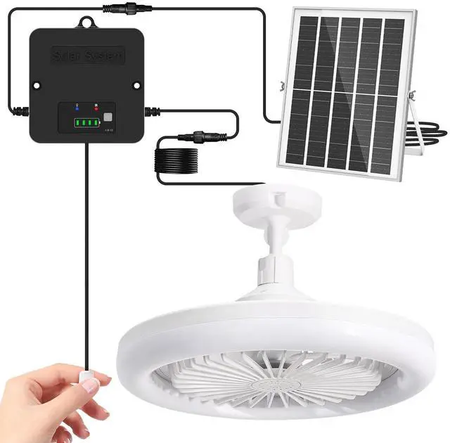 Main image of Solar Ceiling Fan with Light Indoor Outdoor, Daytime Available Solar Shed Fan Light with Pull String, 3-in-1 Modes, IP65 Waterproof for Gazebo, Shed, Barn, Patio, Chicken Coop