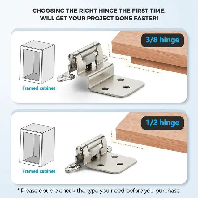 Alt view image 2 of 7 - Satin Nickel Cabinet Hinges Self Closing, 3/8 Inch, 50 Pack (25 Pairs) | Semi-Concealed Design, Face Mount Hardware, Kitchen Cabinet Doors, Cupboards, Cabinet Hardware, Door Mounting, Kitchen Use